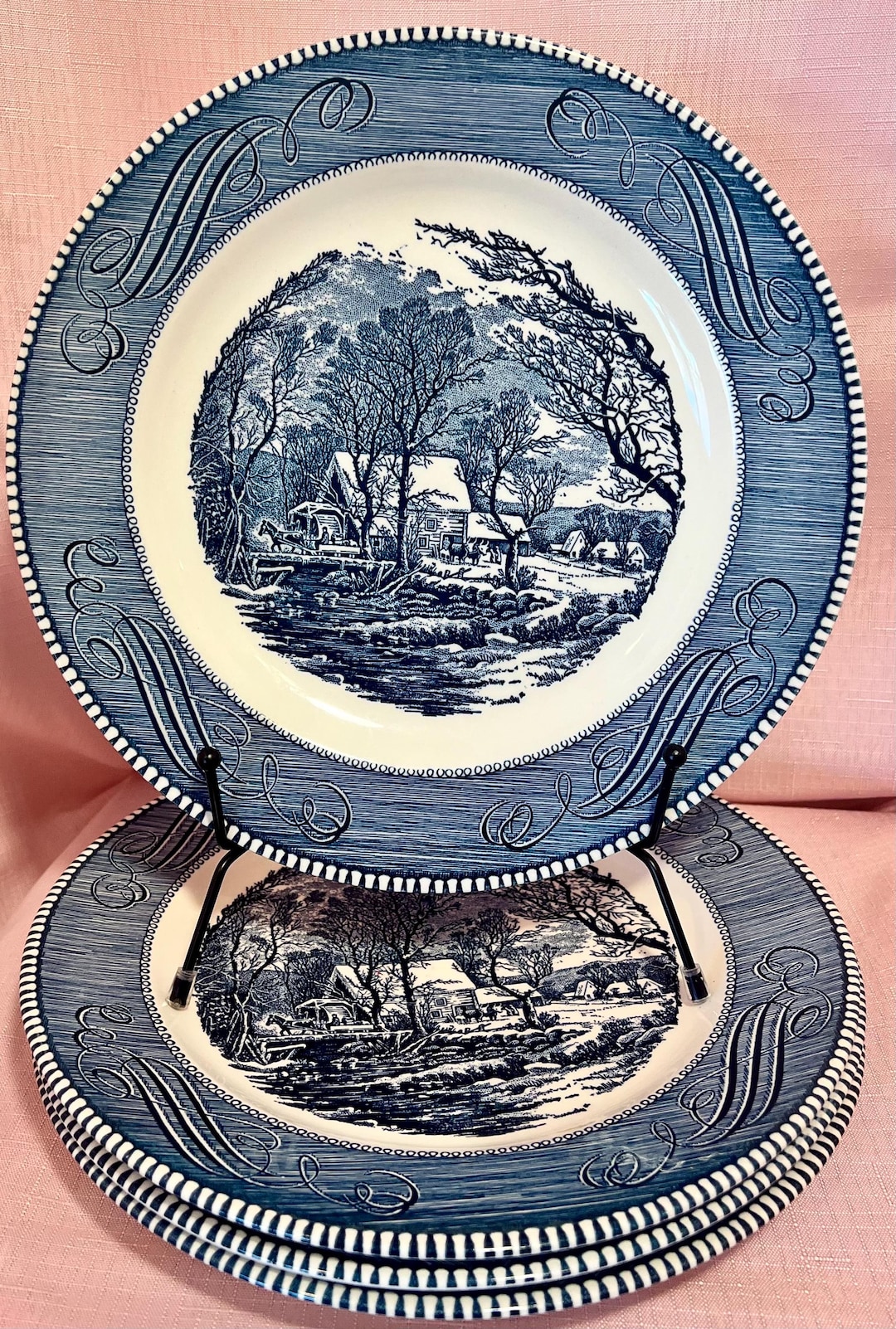 Vintage Royal Currier & Ives Dinner Plates 10" the Old Grist Mill Set