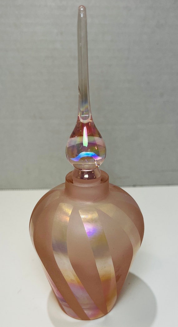 Pink frosted glass, perfume bottle with glass top
