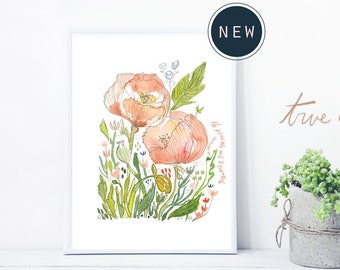 Pink Poppies Isaiah 40 - 8x10 Watercolor Fine Art Print by True Cotton