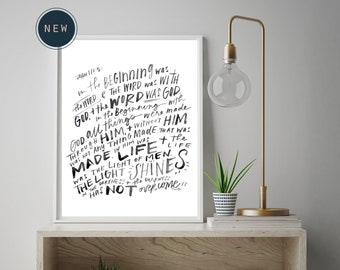 John 1 In the Beginning was the Word Black and White Instant Download Printable Art