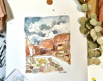 Desert Canyon Watercolor Art PRINT 8x10, 16x20, 18x24