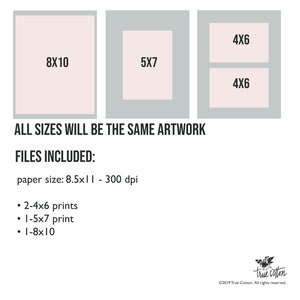 Puede incluir: Una descarga digital de ilustraciones imprimibles en tama&ntilde;os de 4x6, 5x7 y 8x10 pulgadas. El texto dice "Todos los tama&ntilde;os ser&aacute;n la misma ilustraci&oacute;n. Archivos incluidos: tama&ntilde;o del papel: 8,5x11 - 300 dpi. &bull; 2 impresiones 4x6 &bull; 1 impresi&oacute;n 5x7 &bull; 1 impresi&oacute;n 8x10"