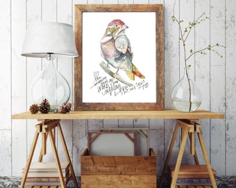Bird Watercolor Let the Morning bring me word of your Unfailing Love Psalm 143:8 PRINT
