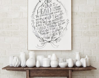 The Lord's Prayer Black and White Large Print 8x10 PRINT