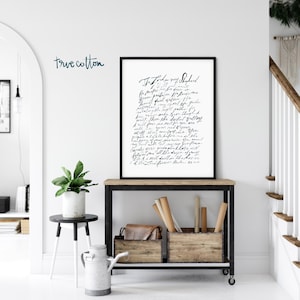 May include: Black and white printable wall art with a handwritten quote from Psalm 23, "The Lord is my shepherd, I shall not want..."