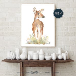 Fawn in the Forest aquarel- en potloodkunstwerk PRINT