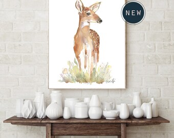 Fawn in the Forest Watercolor and Pencil Artwork PRINT