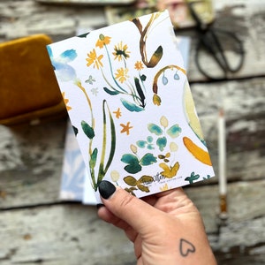 Wildflowers, Blue Green, Botanical Greeting Notecard,  Sympathy Card, I&#39;m Praying for you, Encouragement, True Cotton