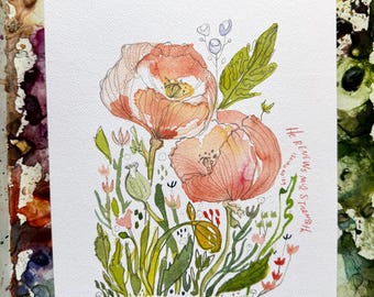 Pink Poppies Isaiah 40 - 8x10 Watercolor Fine Art Print by True Cotton