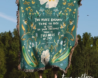 Psalm 16:11 Fullness of Joy, Christian Blanket, Jesus, Woven Floral Blanket, Watercolor Flowers, True Cotton