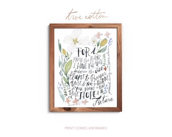 Jeremiah 29:11 The plans I have for you, Floral Watercolor Scripture, Baby Nursery Decor, Watercolor Floral Nursery Art
