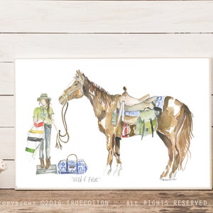 Wild and Free Girl with Horse Watercolor Kid Room Art PRINT