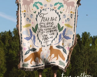 Fear Not Sweet Frances Woven Blanket, Christian Blanket, Jesus, Woven Blanket, Fox, Flower Blanket, True Cotton