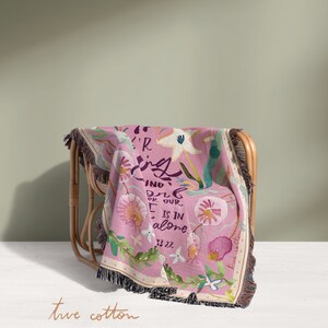Psalm 33:22 Unfailing Love, Christian Blanket, Jesus, Woven Floral Blanket, Pink Watercolor Flowers, True Cotton image 3