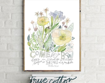 Come let us worship Psalm 95 Floral Watercolor Instant Download Printable Art