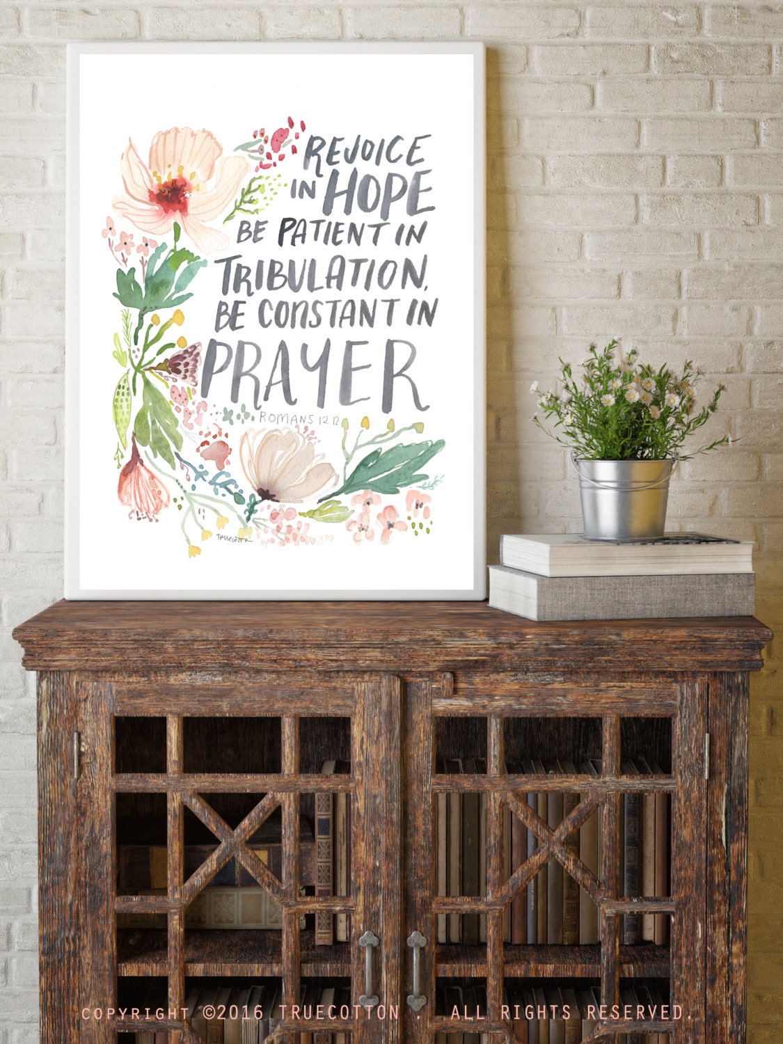 Freue dich auf Hoffnung Römer 12:12 Aquarell Fine Art Print von True Cotton