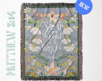 Daisies Flower Christian Woven Blanket, Matthew 5:14, Jesus, Devotional, True Cotton