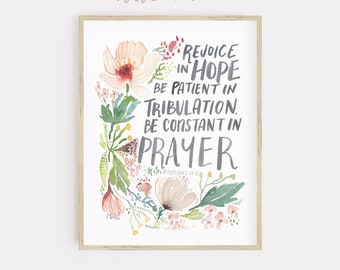 Rejoice in Hope Romans 12 Floral Watercolor Bible Verse Instant Download Printable Art