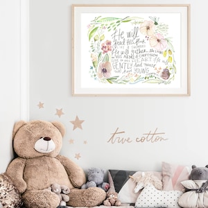 Gott führt diejenigen mit jungen Jesaja 40:11 Mutterschaft botanische Blumen Kinderzimmer Instant Download druckbare Kunst