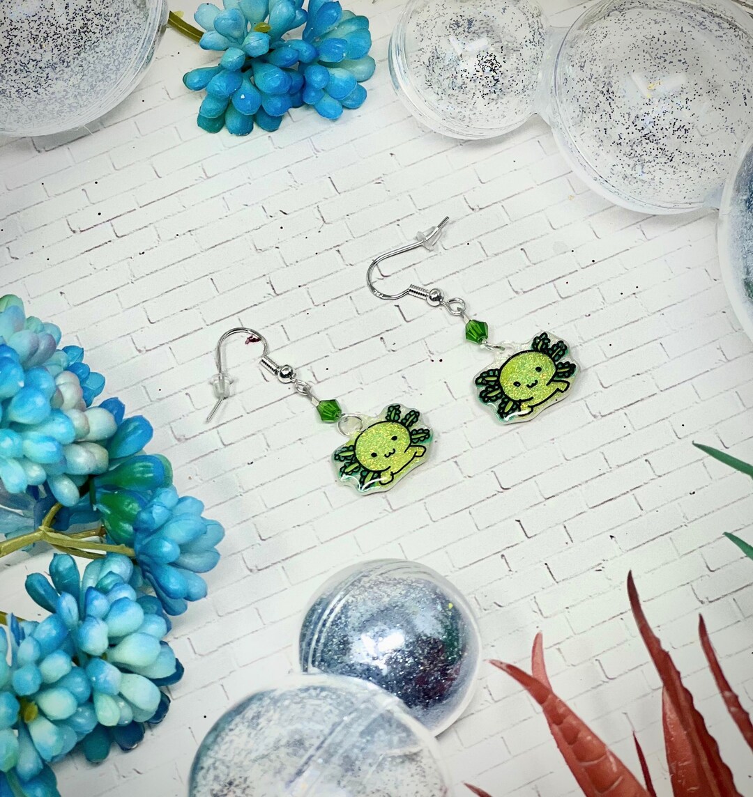 Glittery, Axolotl Costume Jewelry, Amphibian, Salamander, Earrings, God of Fire and Lightning Etsy