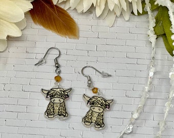 Sparkly, Shaggy Highland Cow earrings, Handmade Jewelry, Accessories, & Gifts for Her