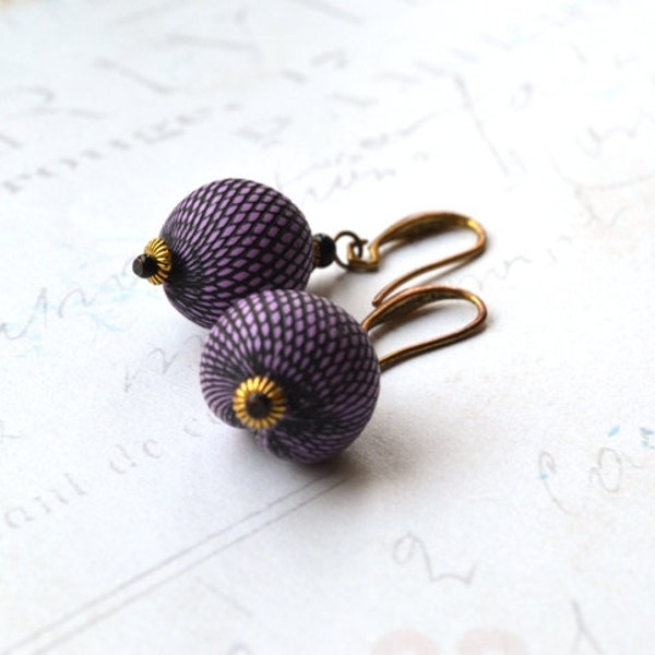 Simple ethnic earring - art jewelry - purple earring - under 15 USD