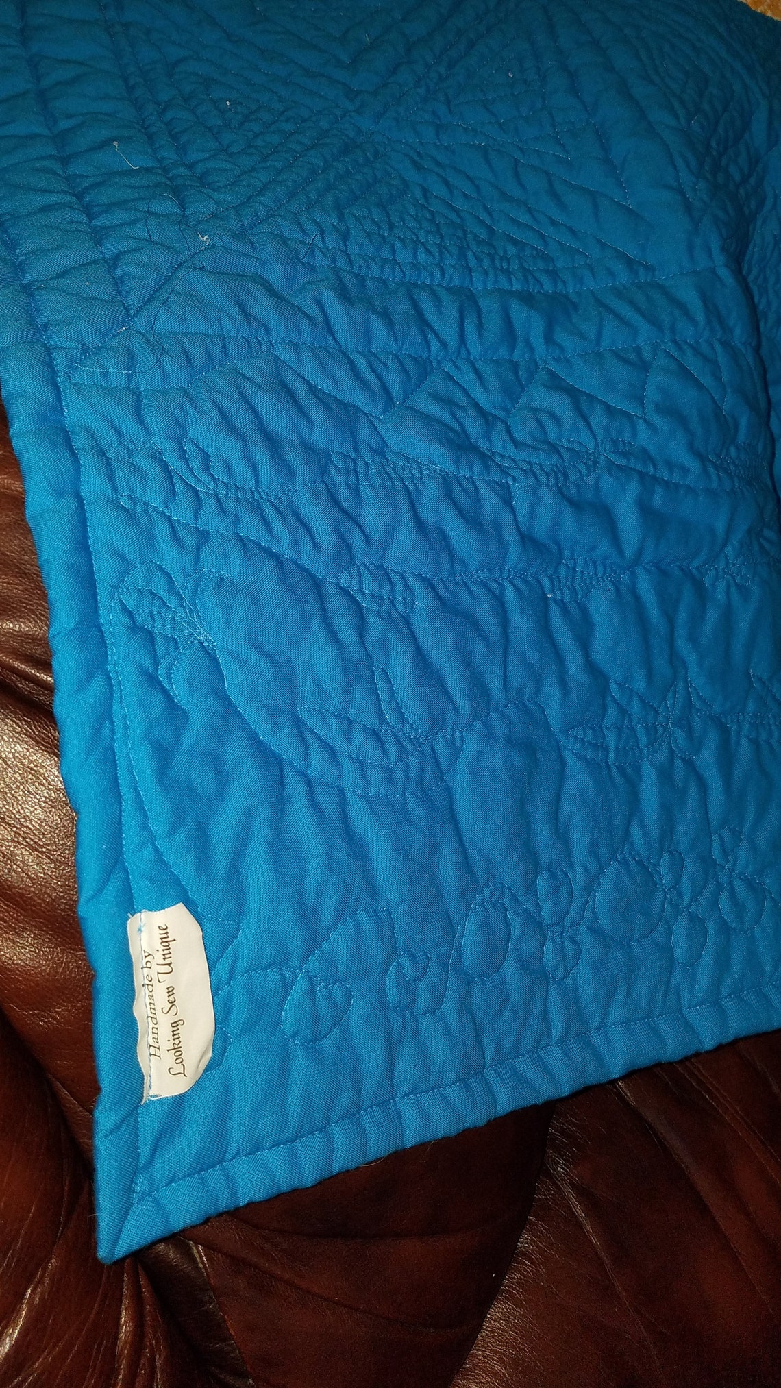 Quilted lap blanket with pocket OAK gift for elderly blue Etsy