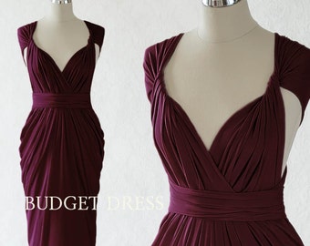 Burgundy Red Transformer Dress, Convertible Summer Bridesmaid Dresses, Floor Length Prom Dress, Multi Wear Evening Gown, Long Cocktail Dress