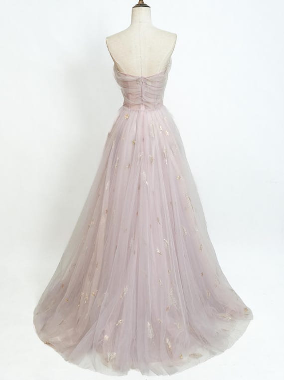 Ethereal Pink Tulle Prom Gown with Golden Embellishmentsm Perfect for Formal Events, Long Prom Dress, Evening Dress, Colored Wedding Dress Ethereal Pink Tulle Prom Gown with Golden Embellishmentsm Perfect for Formal Events, Long Prom Dress, Evening Dress, Colored Wedding Dress
