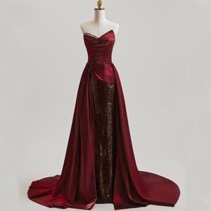 Dark Red Prom Dress, Mermaid Prom Dress, Long Prom Dress with Built-in Train, Colored Wedding Dress, Evening Party Dress, Prom Gown