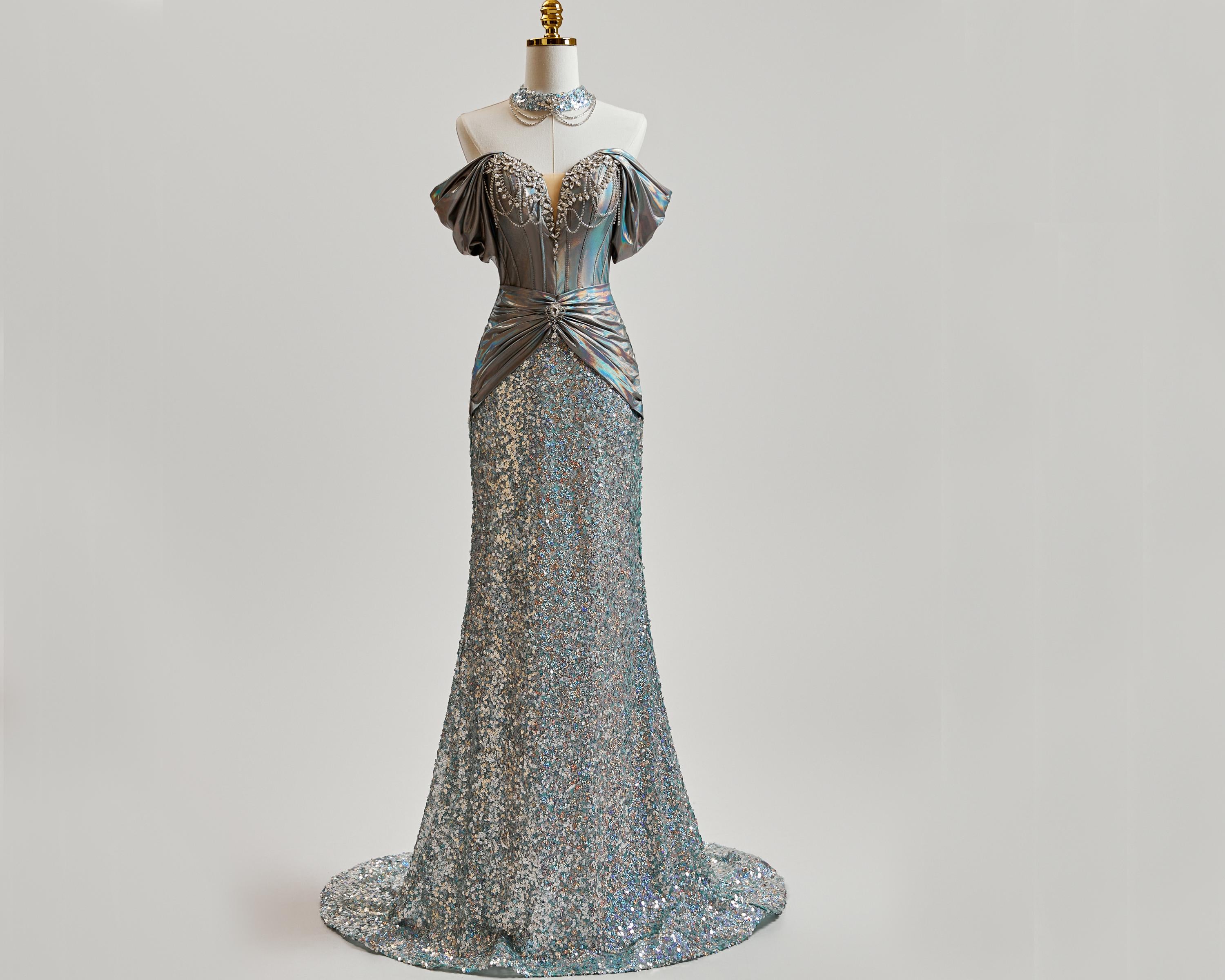Vestido de fiesta plateado, vestido de fiesta de sirena, vestido de fiesta largo con tirantes al descubierto, vestidos de noche, vestidos de fiesta co
