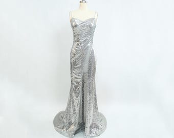 Elegant Silver Sequins Embellished Short Prom Dress, Short Wedding  Reception, Beautiful Short Birthday Dress, Silver Prom Gown, Silver Dress