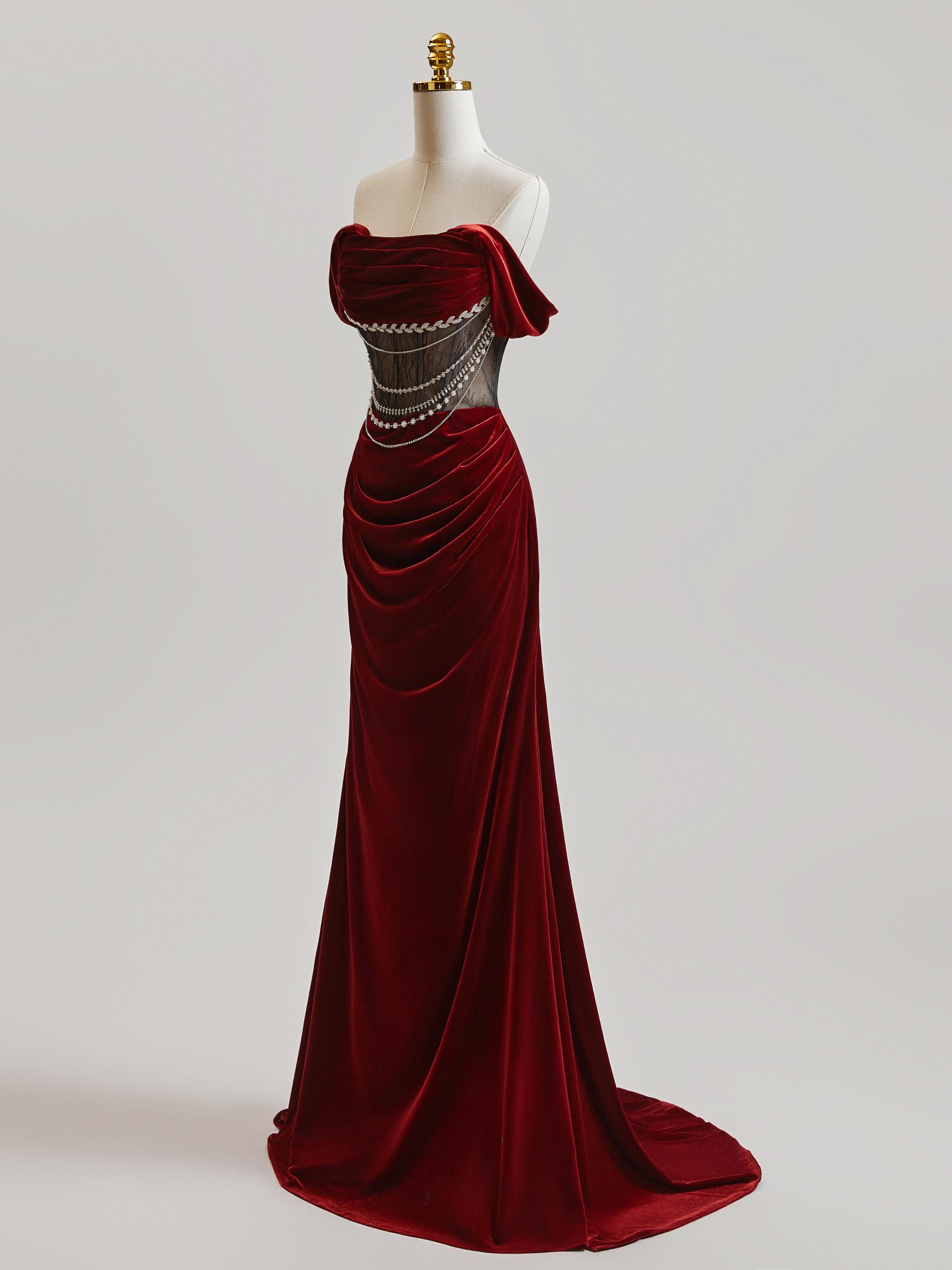 Dark Red Prom Dress, Mermaid Prom Dress, Long Prom Dress Wit off Shoulder  Straps, Evening Dresses With Sheer Bodice, Colored Wedding Gown - Etsy