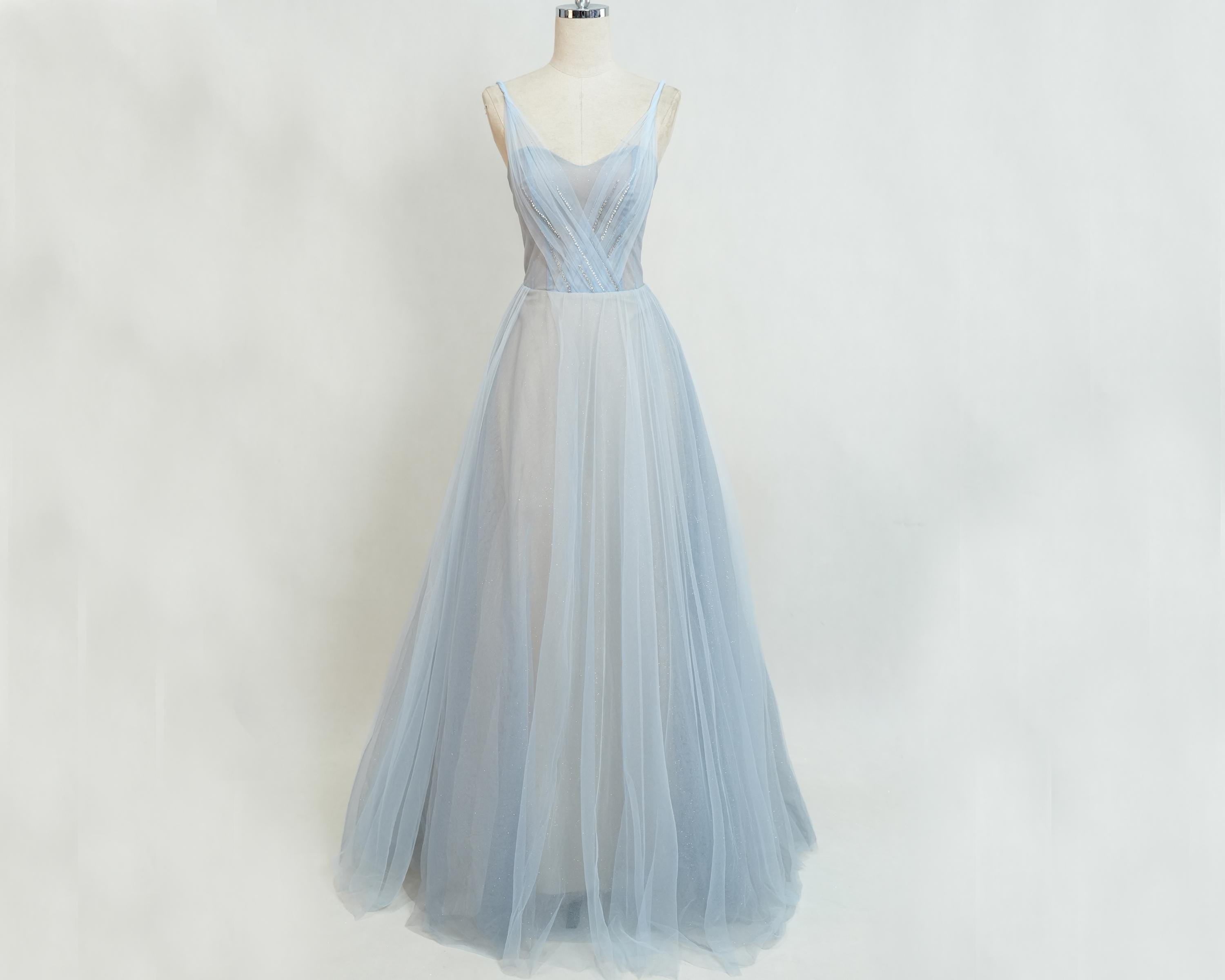 Ethereal Blue Tulle Evening Gown - Elegant & Versatile Formal Dress for  Women, Long Prom Dress, Blue Overlay and Nude Underlay Prom Dresses - Etsy