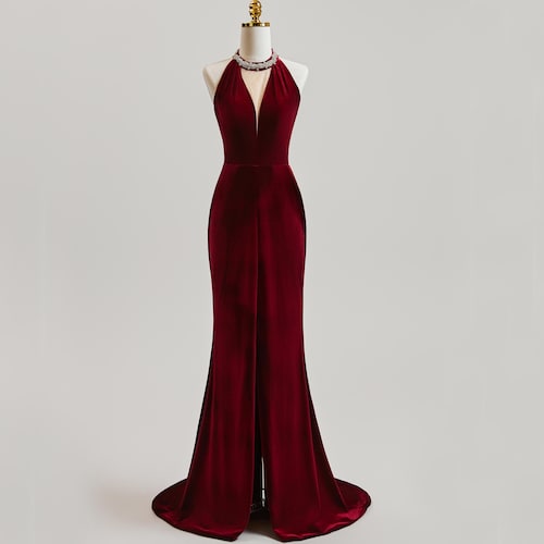 Dark Red Prom Dress, Mermaid Prom Dress, Long Prom Dress with Built-in Train, Colored Wedding Dress, Evening Party Dress, Prom Gown