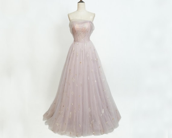 Ethereal Pink Tulle Prom Gown with Golden Embellishmentsm Perfect for Formal Events, Long Prom Dress, Evening Dress, Colored Wedding Dress