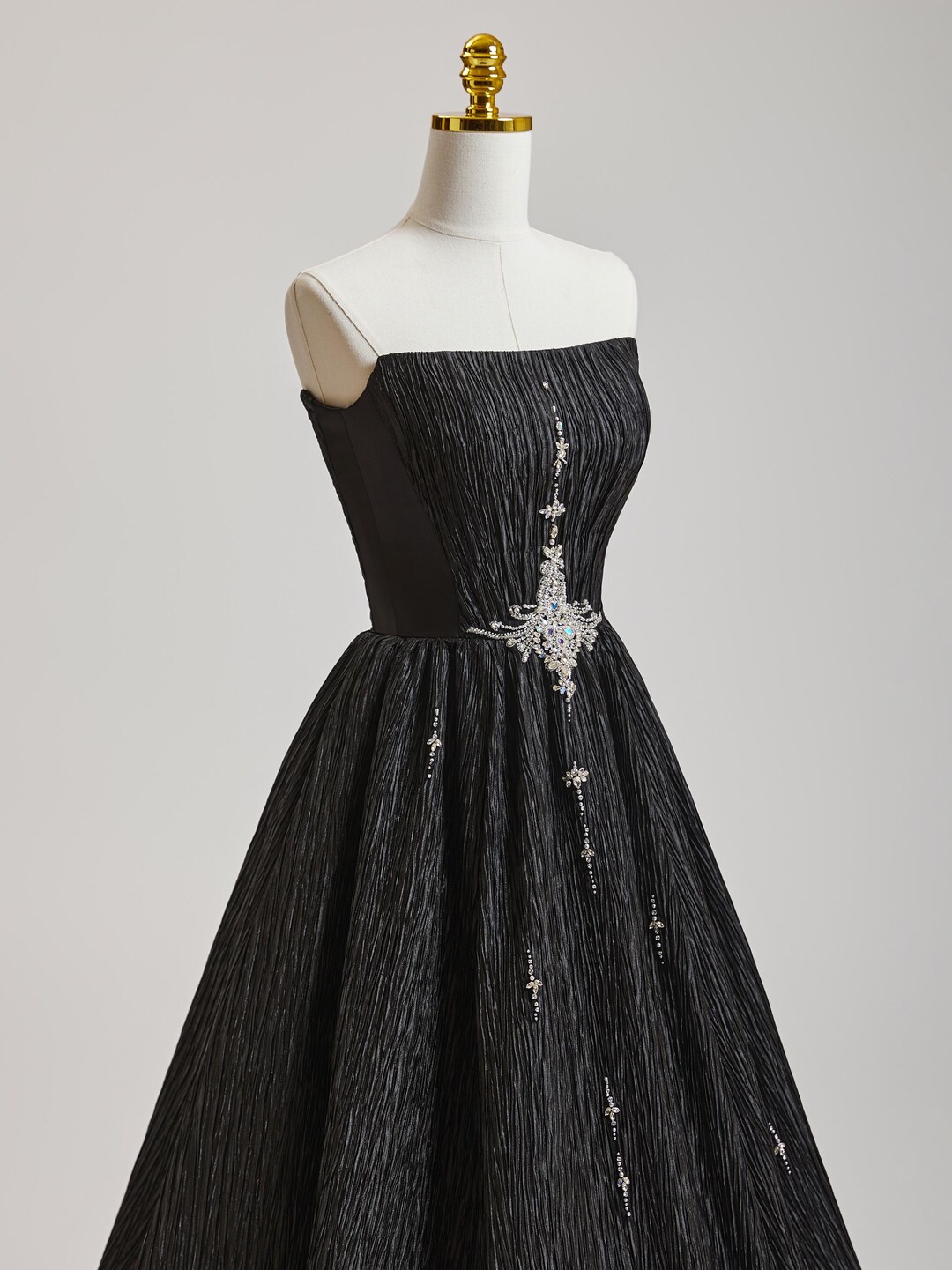 Vestido de fiesta negro, vestido de fiesta princesa de corte A