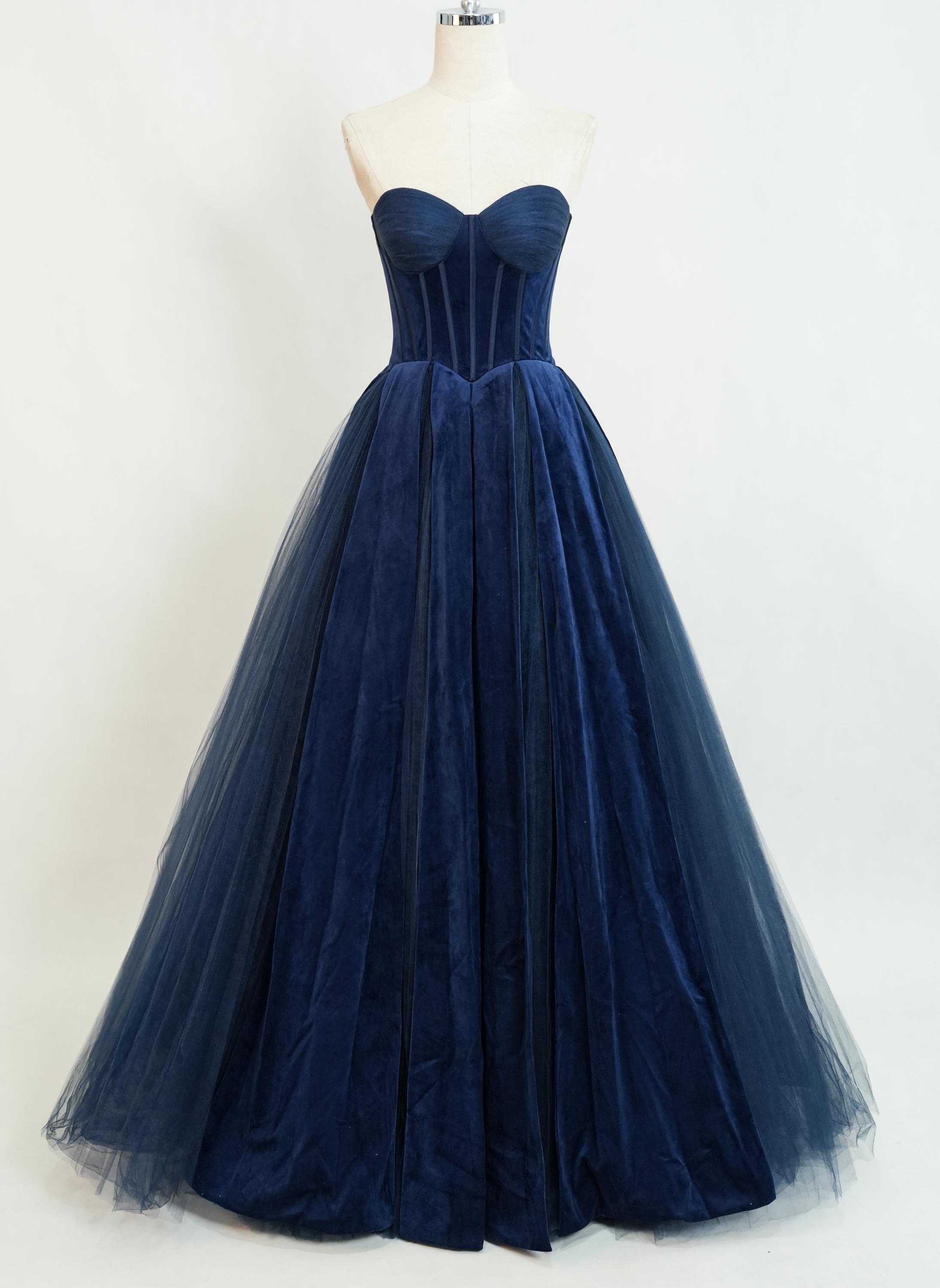 Navy Blue Prom Dress, Long Prom Dress with Strapless Sweetheart Neckline, A-Line Prom Dresses, Colored Wedding Dress, Formal Evening Dresses