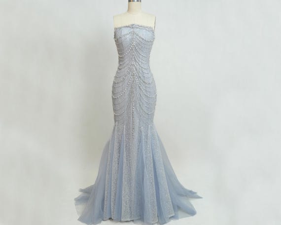 Elegant Strapless Mermaid Gown With Intricate Beading - Perfect for Formal  Events, Long Prom Dress, Long Evening Dress, Wedding Formal Gown - Etsy
