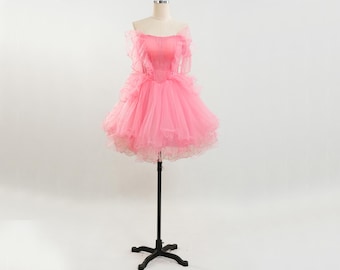 Pink Tulle Off-Shoulder Party Dress - Perfect for Special Occasions, Short Prom Dress, Cocktail Dress, Eveing Dress, Homecoming Dresses