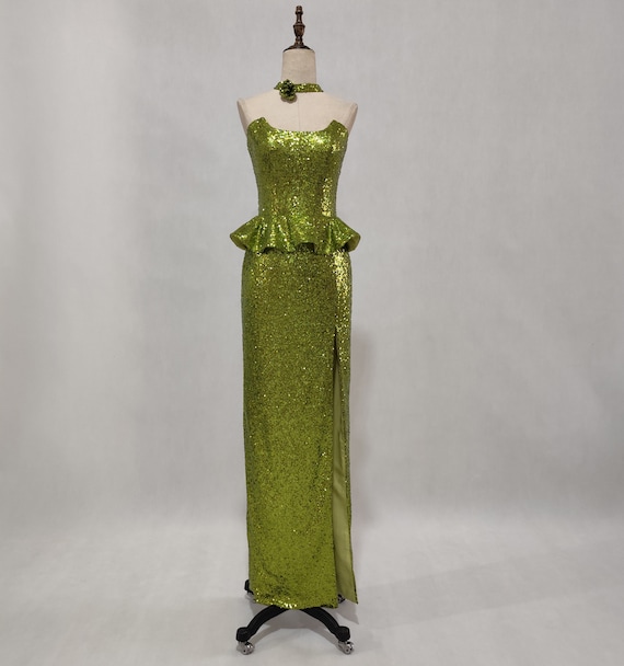 Avocado Green Prom Dress With Slit, Long Mermaid Prom Dress, Green Prom  Dress With Detachable Halter Neckline, Colored Wedding Dresses - Etsy