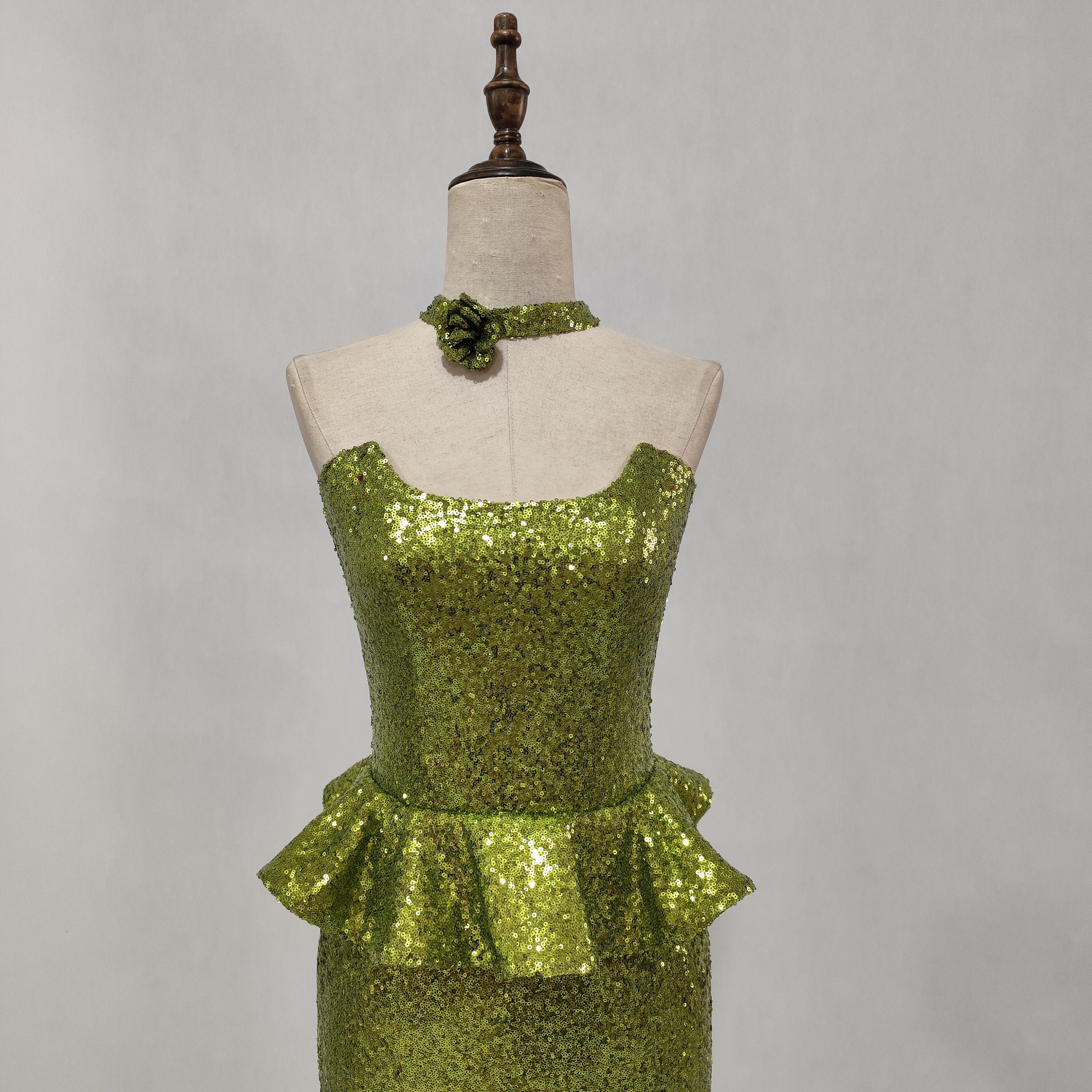 Avocado Green Prom Dress with Slit, Long Mermaid Prom Dress, Green Prom Dress with Detachable Halter Neckline, Colored Wedding Dresses