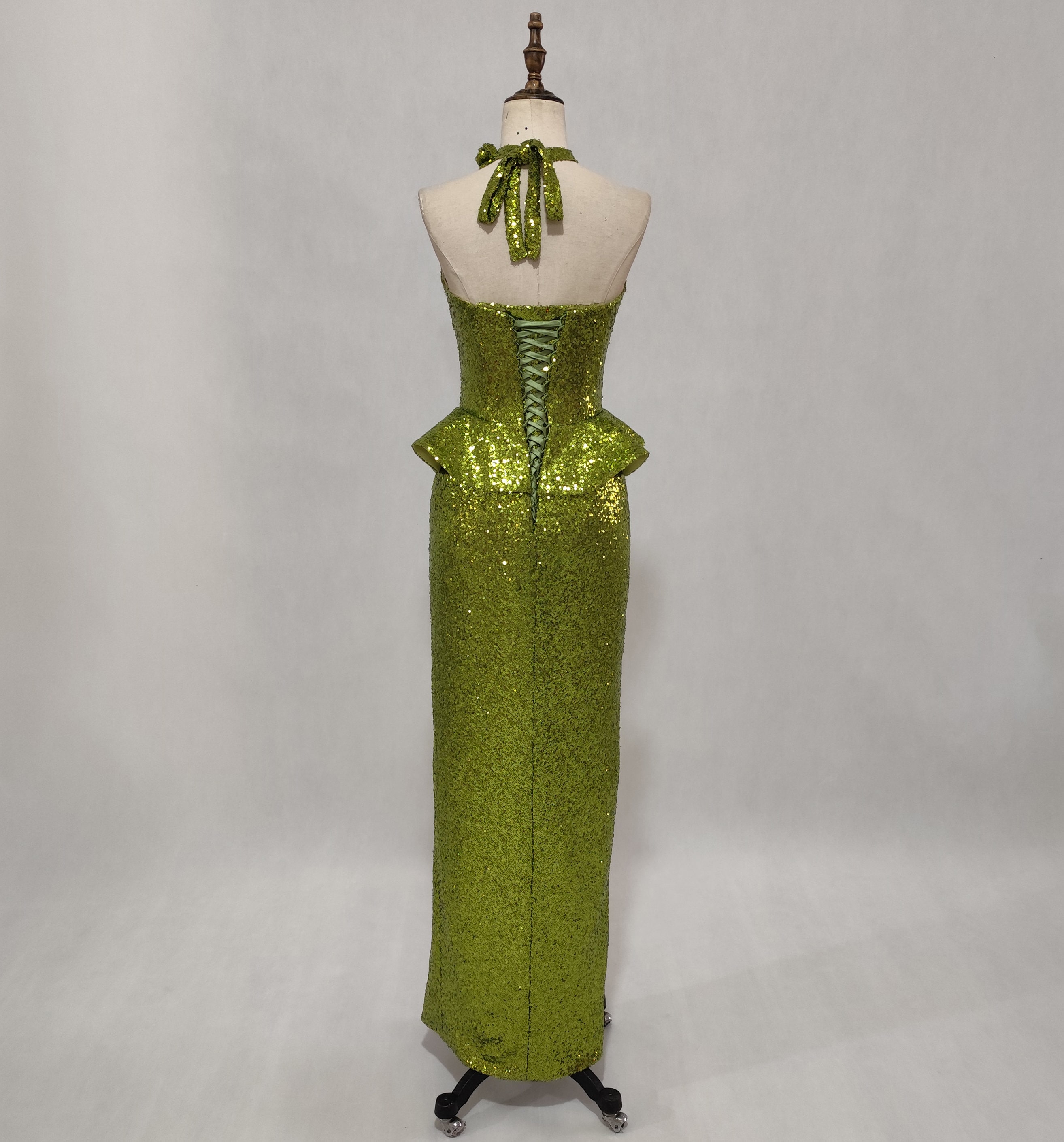 Avocado Green Prom Dress With Slit, Long Mermaid Prom Dress, Green Prom  Dress With Detachable Halter Neckline, Colored Wedding Dresses - Etsy