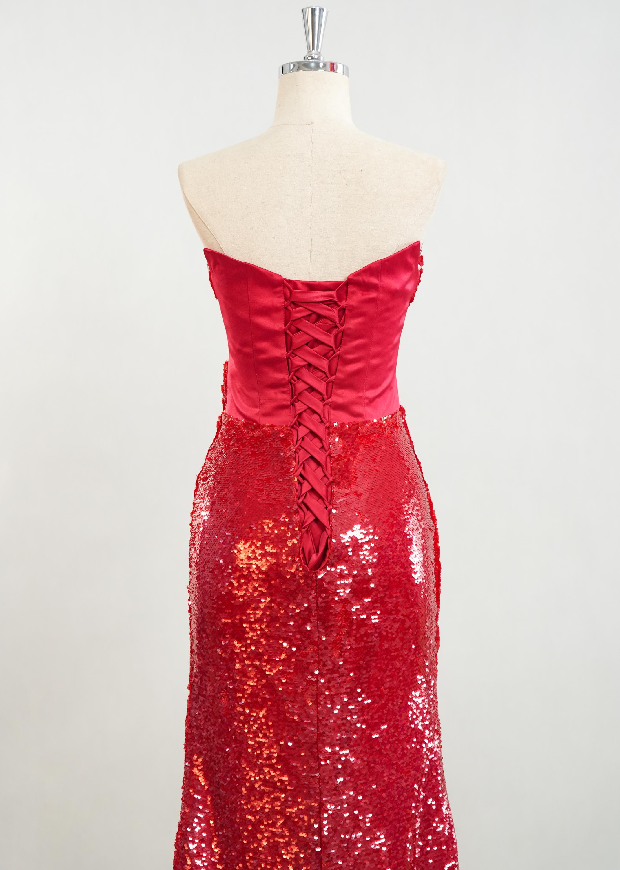 open lace back dress Off the Shoulder Red Sequin Tiered Mermaid Long Prom Dress – FancyVestido main image 0