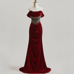 white christmas dresses Bridesmaid Dresses I Luxe Stretch Velvet Off-the-Shoulder Dress – UME London main image 1