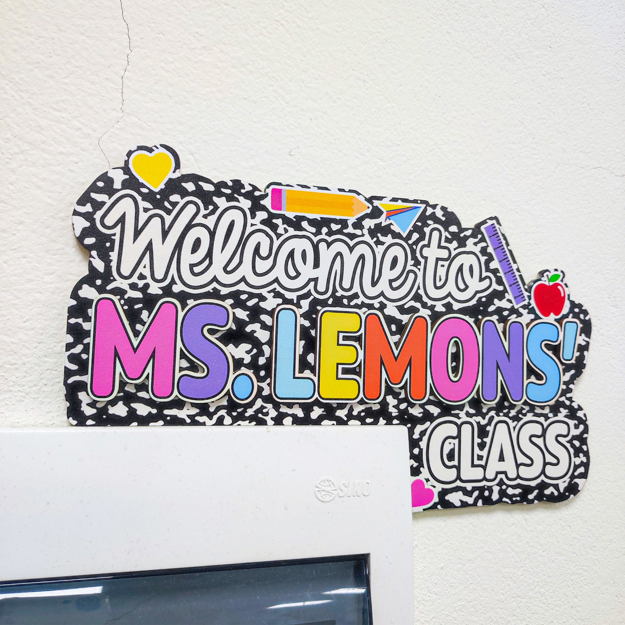 Personalized Notebook Theme Doorframe Sign, Custom 3D Teacher Name Door Corner Sign, Classroom Decor Gift, Back To School Gift