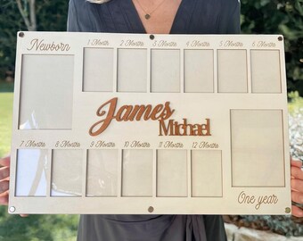Newborn To One Year Photo Frame, Baby Photo Frame, Monthly Milestone Baby Picture Frame, Newborn Photo Frame, Baby First Year Photo Frame