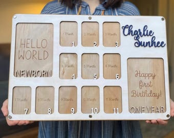 Personalized Baby 12 Monthly Photo Frame, Baby First Year Photo Frame, Newborn to One Year Photo Frame, Baby First Birthday Picture Frame