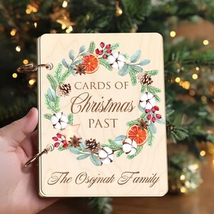 Portatarjetas navideño con corona personalizada, portartarjetas navideño, almacenamiento de tarjetas navideñas, tarjetas de recuerdos navideños de Navidades pasadas
