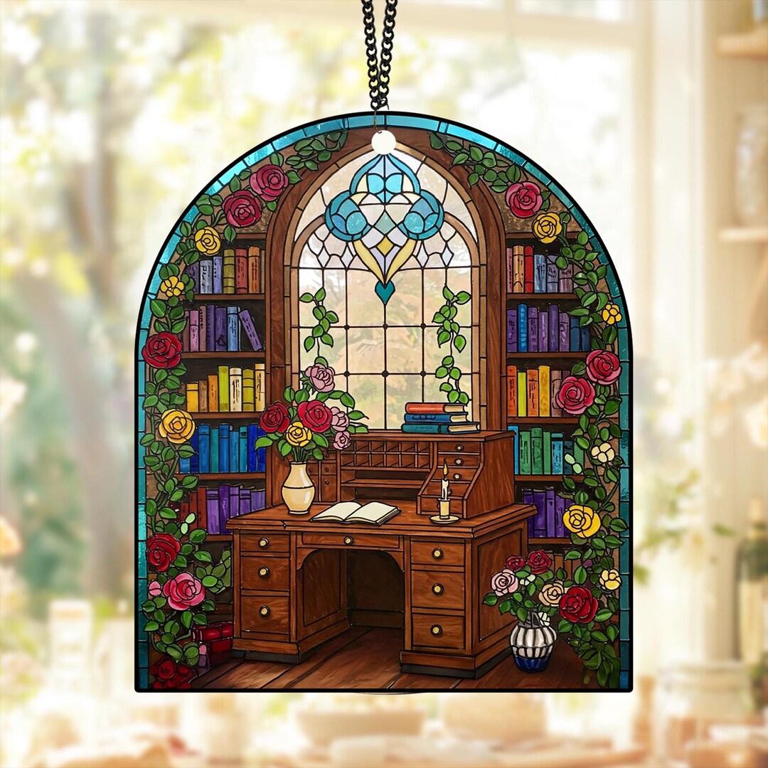 Custom Library Bookshelf ACRYLIC SUNCATCHER, Bookish Librarian Gift ...